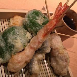 なすの天ぷら,ピーマンの天ぷら,ねぎ天,天串